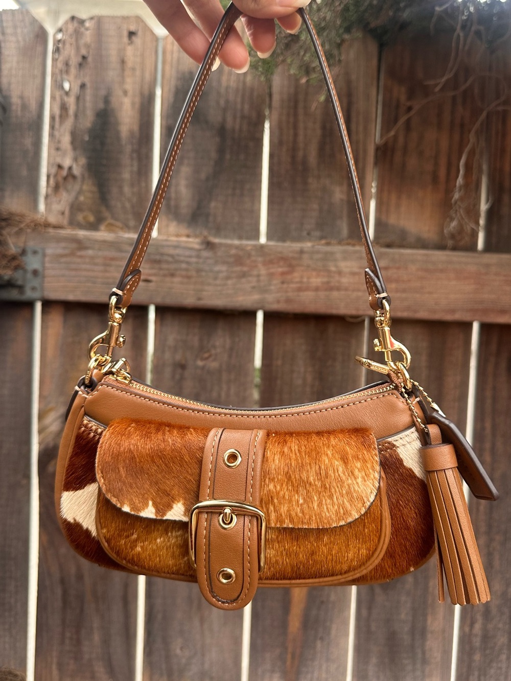 Coach Ashton Mini Shoulder Bag in Haircalf with Cow Print